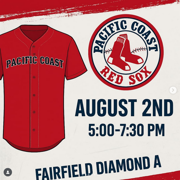 Pacific Coast Red Sox Tryouts – August 2 to 6 at Fairfield