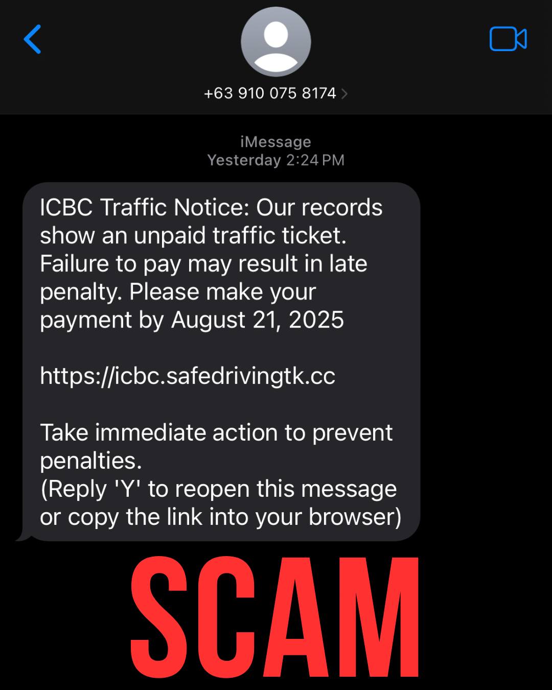 SCAM – “Unpaid Traffic Tickets with ICBC”
